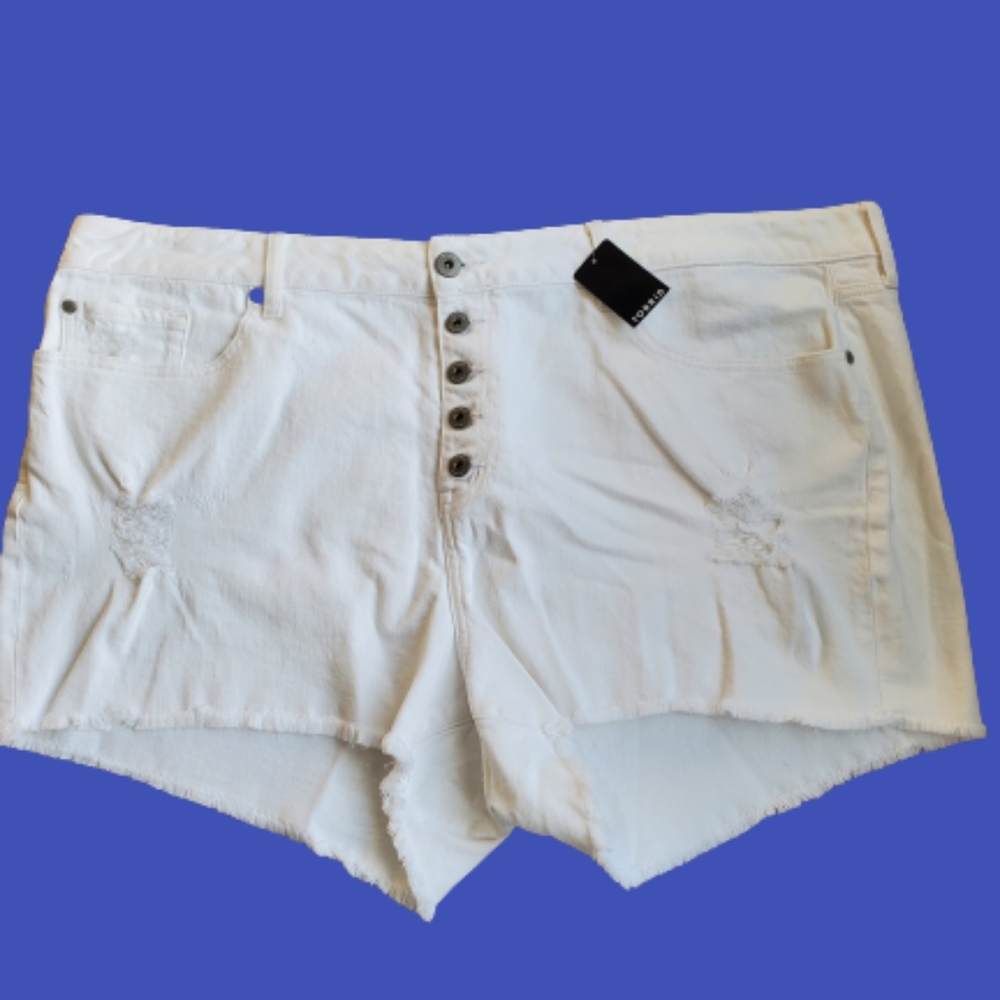 Torrid plus vintage stretch denim high rise distressed shorts, 26/ 49", … - Picture 6 of 15